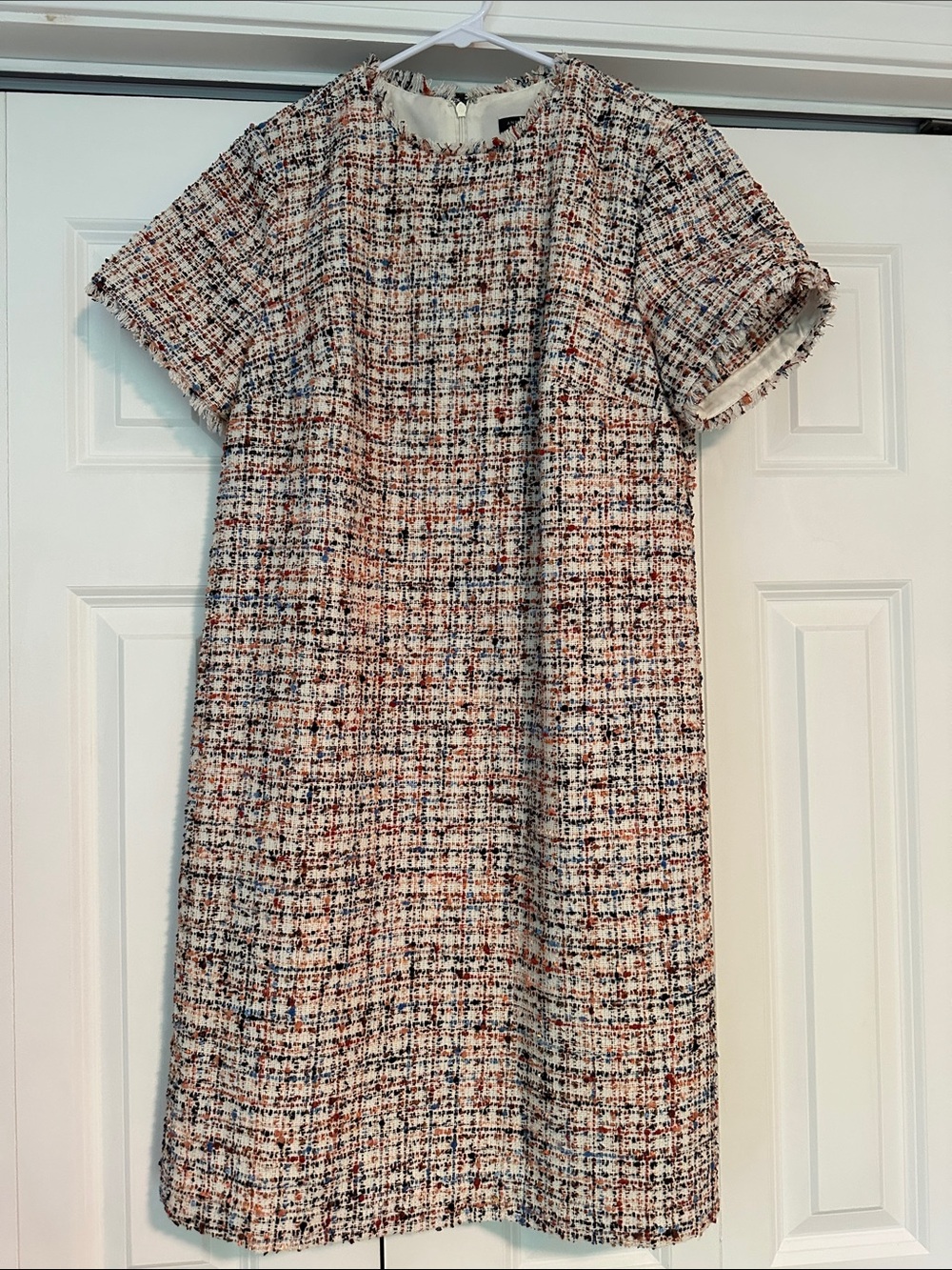 Ann Taylor Cream/Muticolor Tweed Shift Dress with Multicolor Threading